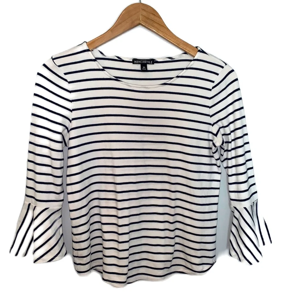 J.Crew Mercantile Black & White Stripe Bell Sleeve Top Size XS